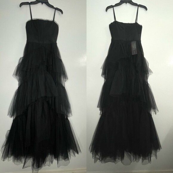 BCBGMAXAZRIA  Size 2 Oly Corset Tulle Tiered Ruffle Trimmed Gown, Black - Picture 2 of 10